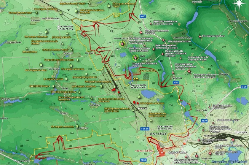 Карта СВО на Авдеевском направлении. Последние новости спецоперации на карте. Источник - Poulet volant