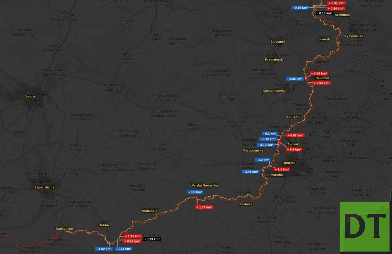 Карта линии боевого соприкосновения, источник - Донбас Today